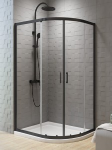 New Trendy Kabina prysznicowa New Varia Black 100x80 cm,H=200 cm, asymetryczna, czarny mat K-5477
