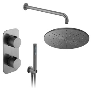 Vado Individual Zestaw prysznicowy termostatyczny podtynkowy z deszczownicą 30 cm Gunmetal szczotkowany IND-SS-TAB1-BGM