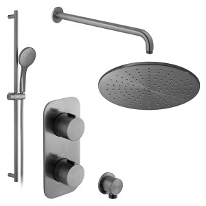 Vado Individual Zestaw prysznicowy termostatyczny podtynkowy z deszczownicą 30 cm i słuchawką prysznicową na drążku Gunmetal szczotkowany IND-SS-TAB2-BGM