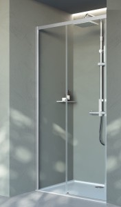 Novellini CLICK PH drzwi przesuwne do wnęki lub do połączenia ze ścianką boczną rozmiar 150 cm profil srebrny