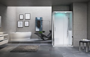 Novellini EON 2P kabina multifunkcyjna narożna 120x90 cm: drzwi przesuwne z polem stałym + ścianka boczna, brodzik 11,5 cm
