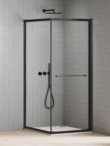 New Trendy New Varia Black kabina kwadratowa 80x80 drzwi przesuwane na ściankę K-5183