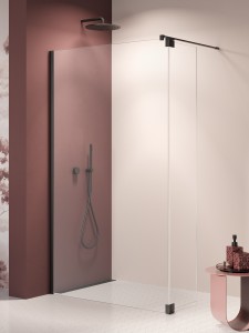 New Trendy NESTA BLACK ścianka Walk-in U 8 mm 70 cm+dodatkowe skrzydło wahadłowe 30 cm K-5819