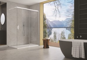 SANSWISS Ronal CADURA ścianka wolnostojąca 150 cm prawa dwuczęściowa z elementem przesuwnym  Walk-in CAW2D1505007