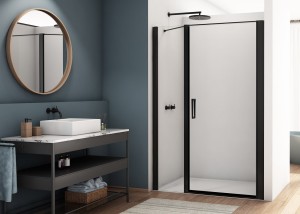 Sanswiss Ronal DIVERA DRZWI WAHADŁOWE JEDNOCZĘŚCIOWE ZE ŚCIANKĄ STAŁĄ W LINII 140 cm czarny mat D22T31090500607