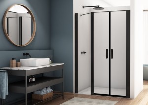 Sanswiss Ronal DIVERA DRZWI WAHADŁOWE DWUCZĘŚCIOWE ZE ŚCIANKĄ STAŁĄ W LINII 90 cm czarny mat D22T32070200607