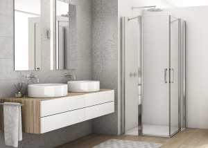 Sanswiss Ronal DIVERA KABINA WEJŚCIE NAROŻNE DWUCZĘŚCIOWE, DRZWI WAHADŁOWE Z ELEMENTEM STAŁYM 110x110 cm D22DE2B1105007