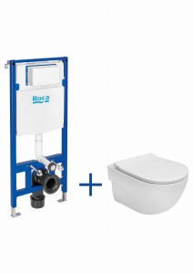 Roca Zestaw podtynkowy DUPLO ONE + miska WC podwieszana MERIDIAN COMPACTO RIMLESS z deską SLIM A893104530