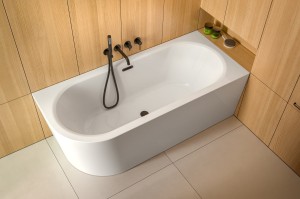 Besco Avita A-line wanna wolnostojąca 150x75 Prawa + syfon klik-klak chrom z przelewem slim WAA-150APS