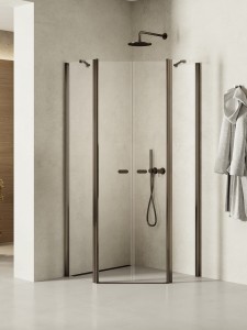 New Trendy NEW SOLEO Gunmetal BRUSHED kabina pięciokątna drzwi otwierane 90x90 cm K-1712