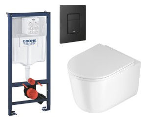 Grohe Rapid SL Stelaż podtynkowy do WC 1,13 m 5w1 czarny przycisk+Miska wc Deante Jaśmin z deską wolnoopadającą