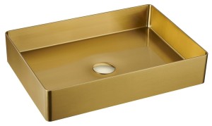 SAPHO AURUM umywalka ze stali nierdzewnej 50x35,2cm, z korkiem, złoto mat AU203