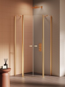 New Trendy NEW SOLEO Gold Brushed kabina pięciokątna, drzwi podwójne 90x90 cm K-3586