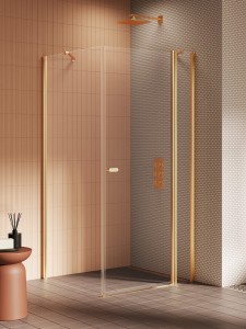 New Trendy NEW SOLEO Gold Brushed kabina pojedyncze drzwi, z dodatkową ścianką 80x100 cm K-4197