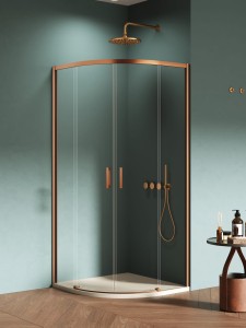New Trendy Prime Copper Brushed Kabina prysznicowa półokrągła, drzwi przesuwne 90x90 K-3591