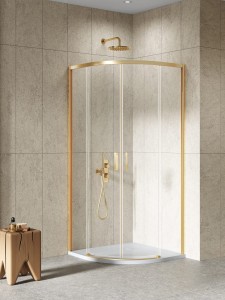 New Trendy Prime Gold Brushed Kabina prysznicowa półokrągła, drzwi przesuwne 80x80 K-3588